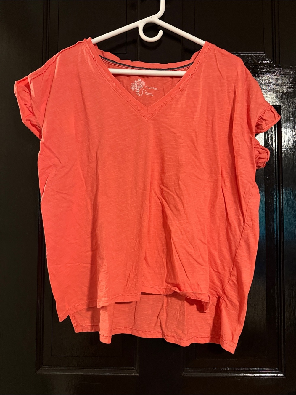 Pilcro Vivid Coral Ruffle Sleeve Top Size Small